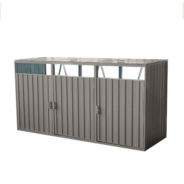 31.49 in. W x 94.48 in. D x 48.03 in. H Gar Metal Outdoor Garbage Bin Shed, Trash Can Storage