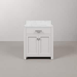 Madison 30 in. W x 21.5 in. D x 34 in. H Single Sink Bath Vanity in Pure White with Carrara White Marble Top