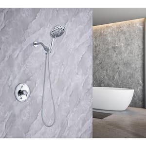 Mondawell 6-Spray Patterns 6 in. Wall Mount Handheld Shower Head with Trim and Valve in Chrome