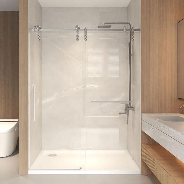 56-60 in. W x 76 in. H Sliding Frameless Shower Door in Brushed Nickel with 5/16 in. Clear Tempered Glass