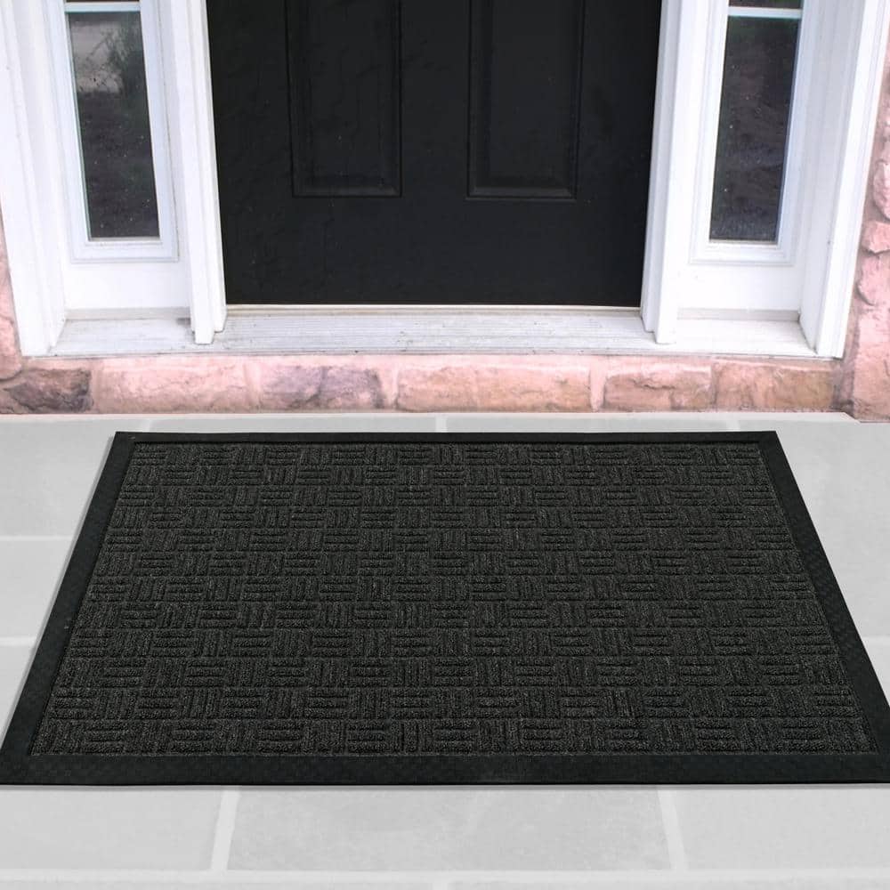 Ottomanson Easy Clean, Waterproof Non-Slip 2 x 3 Indoor/Outdoor Rubber Doormat, 24 in. x 36 in., Black/Charcoal RDM9214-24X36 - The Home Depot