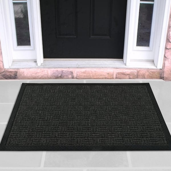 Ottomanson Easy Clean, Waterproof Non-Slip 2 x 3 Indoor/Outdoor Rubber Doormat, 24 in. x 36 in., Black/Charcoal