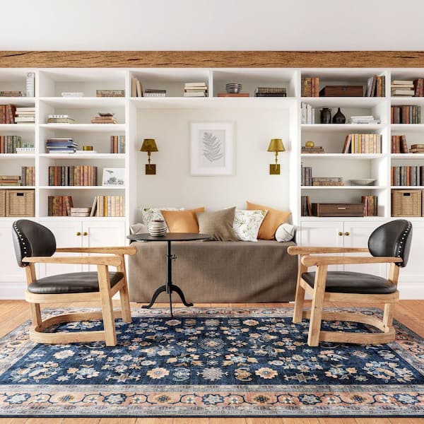 Dayflower Vintage Machine Washable Blue 9 ft. x 12 ft. Indoor/Outdoor Patio Rug