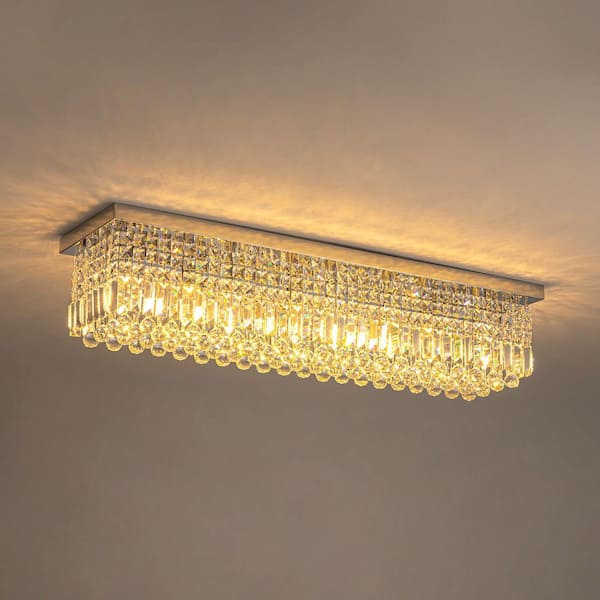 WDETR 40 in. Modern 8-Lights Rectangle Crystal Chandelier