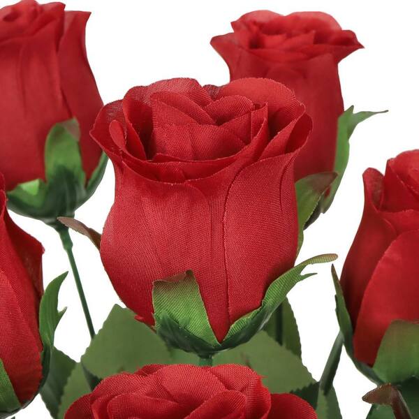 LIVING LUXURY 19.5 in. Red Artificial Rose Bud Flower Stem Bush
