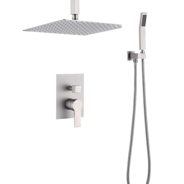 Satico Ceiling Mount Single Handle 2 -Spray Shower Faucet 1.8 GPM with Pressure Balance in. Brushed Nickel