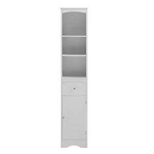 13.4 in. W x 9.1 in. D x 66.9 in. H White MDF Freestanding Linen Cabinet with Drawer in White