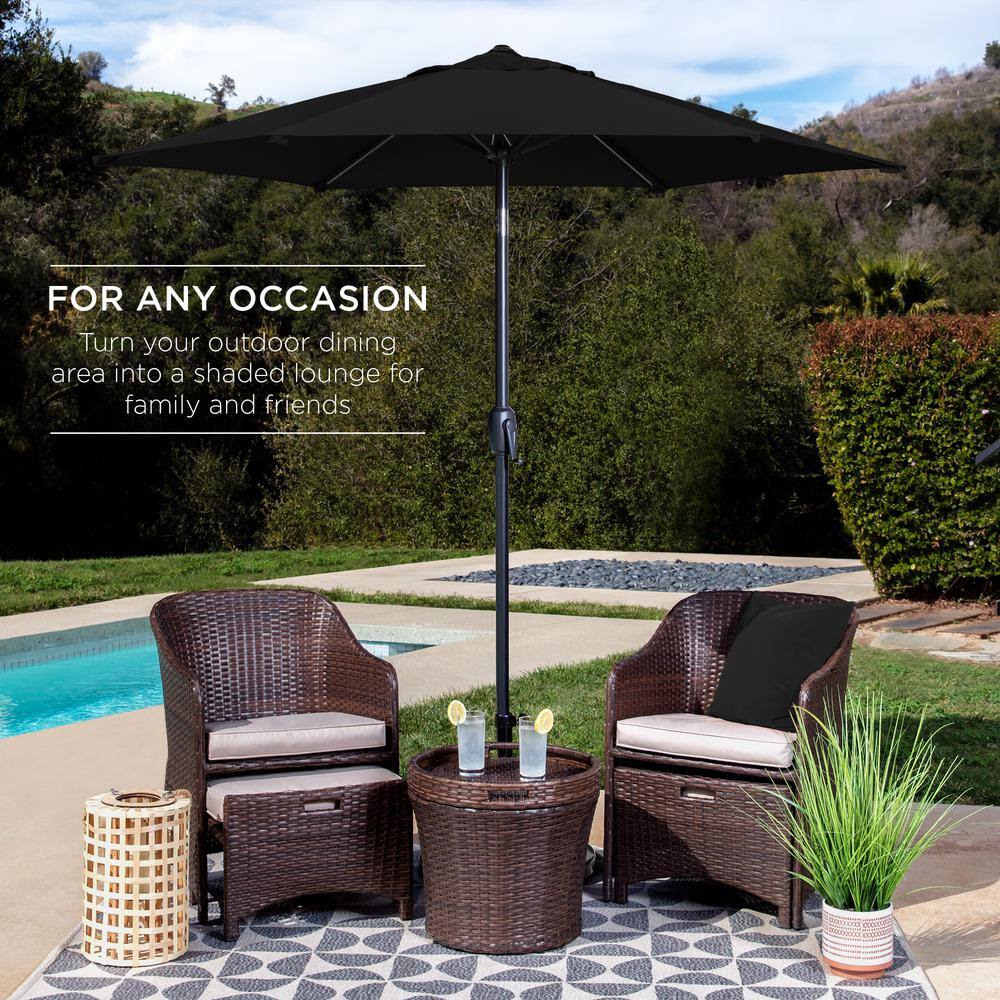 7.5ft Black Powder-Coated Steel Outdoor Patio Umbrella with Crank Lift