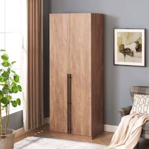 Lee Golden Brown 31.5 in. Freestanding Wardrobe with 4 Shelves and 2 Drawers