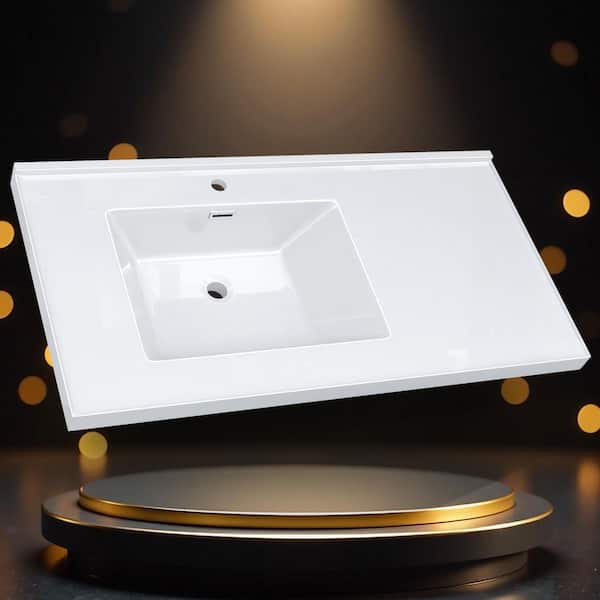 42 in. W x22 in. D Solid Surface White Rectangular Single Sink Vanity Top with Backsplash and Basin Bathroom Countertop