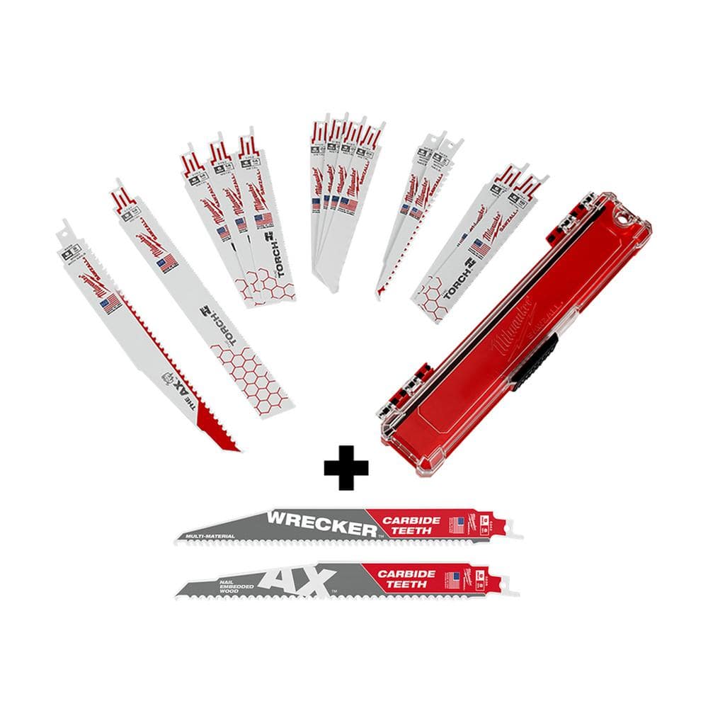 SAWZALL Demolition Wood/Metal Cutting Bi-Metal Reciprocating Saw Blade Set (15-Piece) with Two 9 in. Carbide Blades -  Milwaukee, 49-22-1113Y