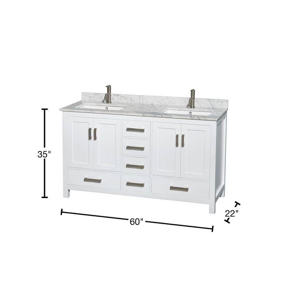 Sheffield 60" White Double Bathroom Vanity with Marble Top