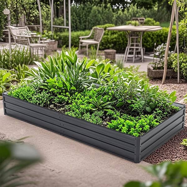8 ft. x 4 ft. x 1 ft. Metal Outdoor Raised Planter Vegetable Box for Vegetables, Flowers, Herbs and Succulents, Black