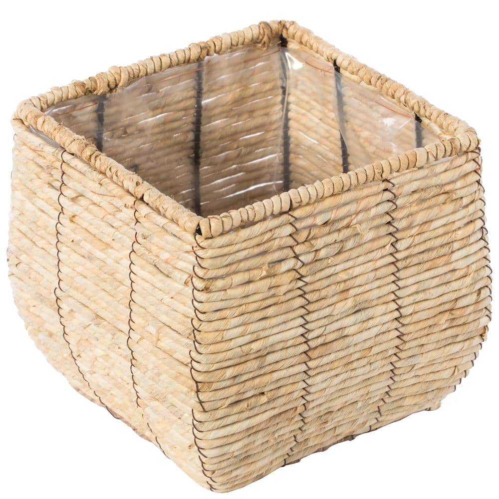 Rustic Woven Square Medium Planter with Leak-Proof Lining