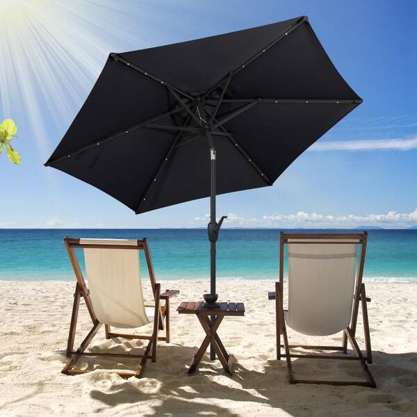 costway solar powered patio umbrella 9 ft Scalloped Market Table Umbrella with 24 LED Lights-Beige so comfort is always within easy reach 10 ft Outdoor Patio Umbrella