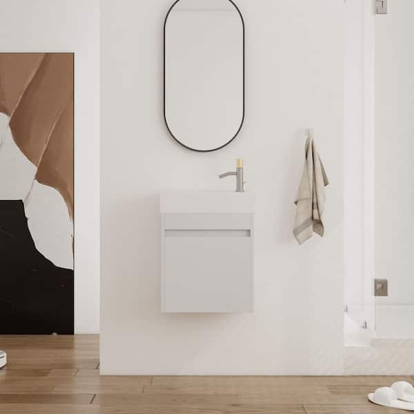 18 in. Wall-Mounted Single White Bath Vanity with White Resin Vanity Top Assembled