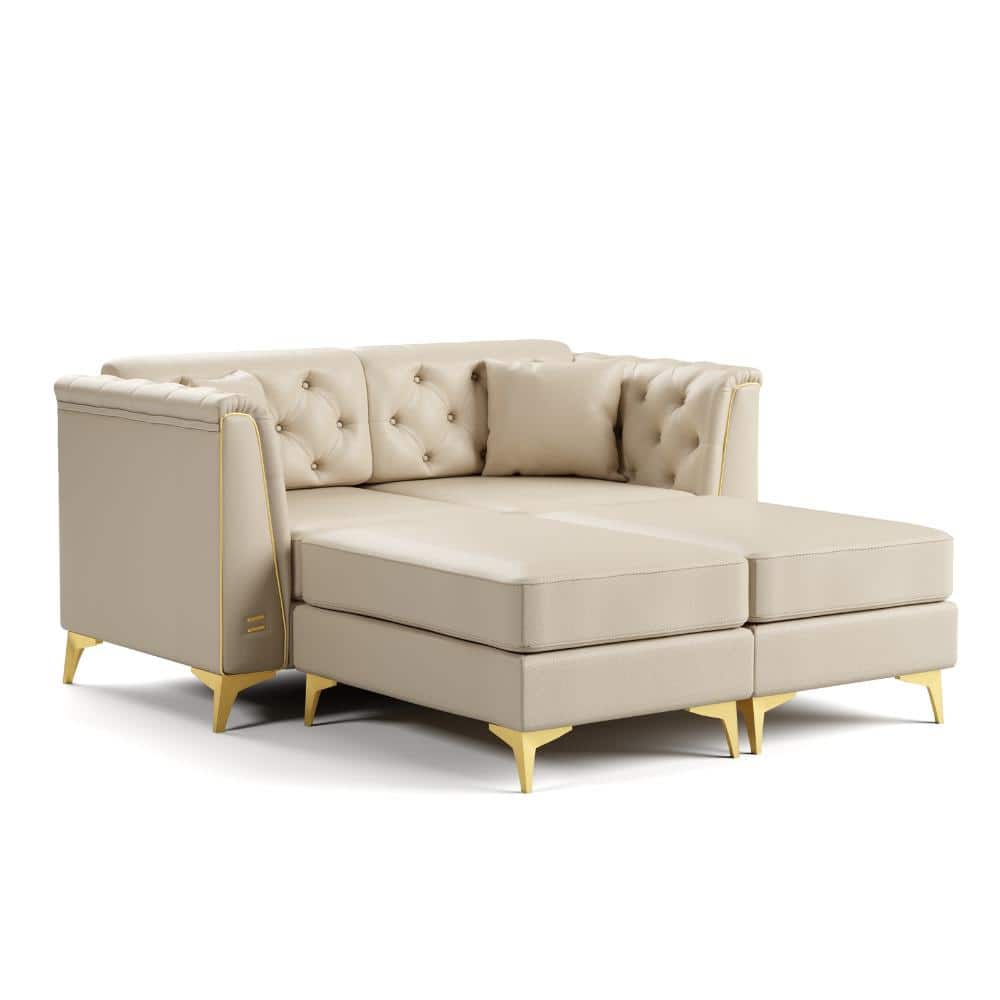 Light Luxury 61.8 in. Wide Flared Arm Faux Leather Mid-Century Modern Chesterfield Sofa with Button Tufted, Metal Trim price history on PriceWatchPro