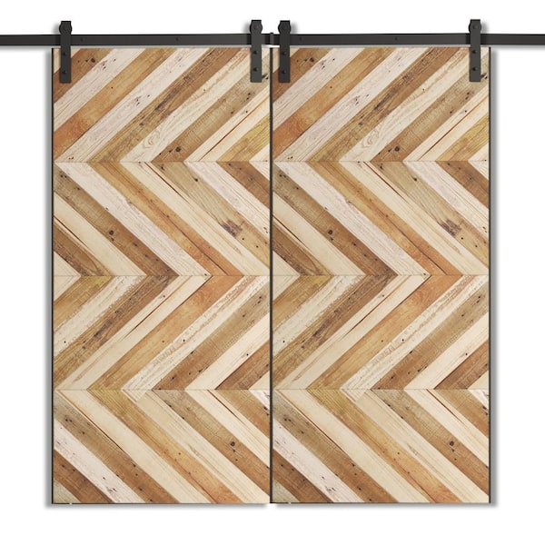Urban Woodcraft 40 in. x 83 in. Obando Reclaimed Stained Wood Sliding Double Barn Door with Hardware Kit