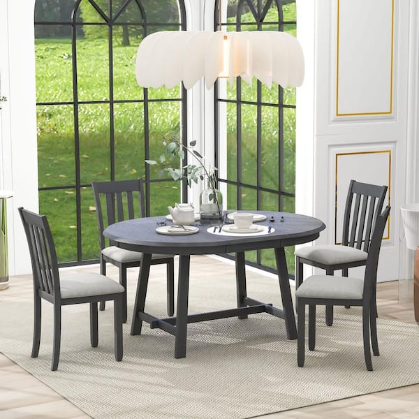 Harper & Bright Designs 5-Piece Gray Round MDF Veneer Acacia Top Dining ...