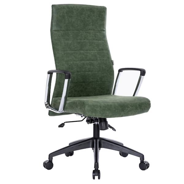 Leisuremod Summit Faux Leather Adjustable Height Ergonomic Office Chair in White with Nonadjustable Arms