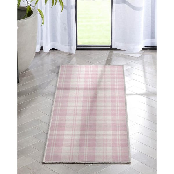 Pink 2 ft. x 5 ft. Runner Apollo Plaid Farmhouse Geometric Area Rug