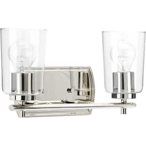 Adley Collection 2-Light Polished Nickel Clear Glass New Traditional Bath Vanity Light