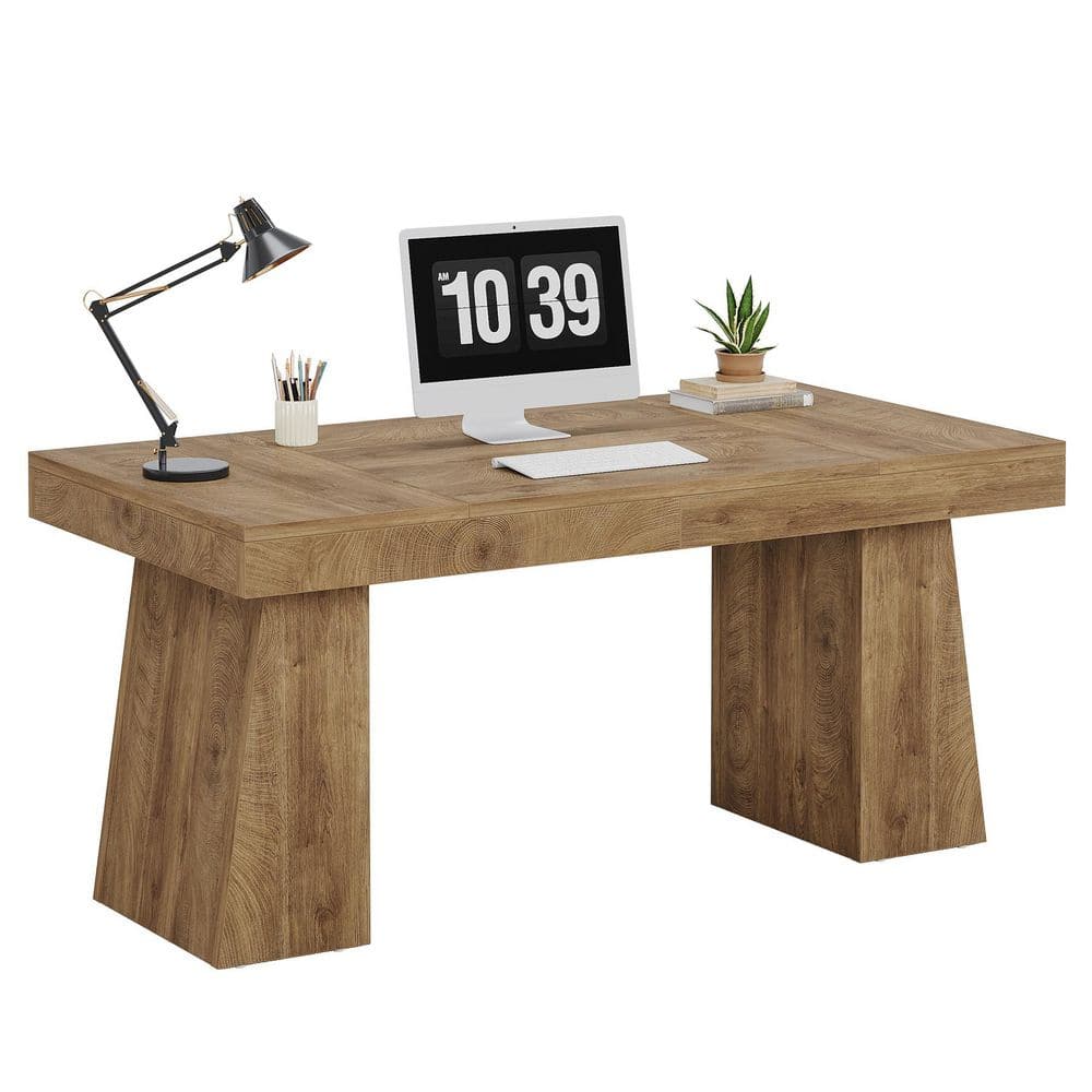 Moronia 55 in. Rectangle Light Brown Engineered Wood Executive Desk, Computer Office Table