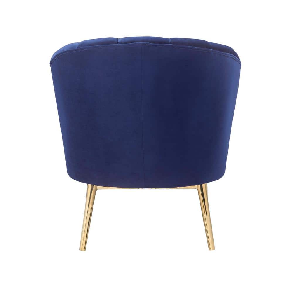 Midnight Blue Velvet Barrel Accent Chair with Gold Legs