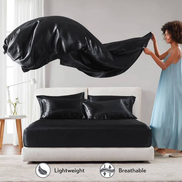 Madison Park Satin 6-Piece Black Solid Polyester King Luxury