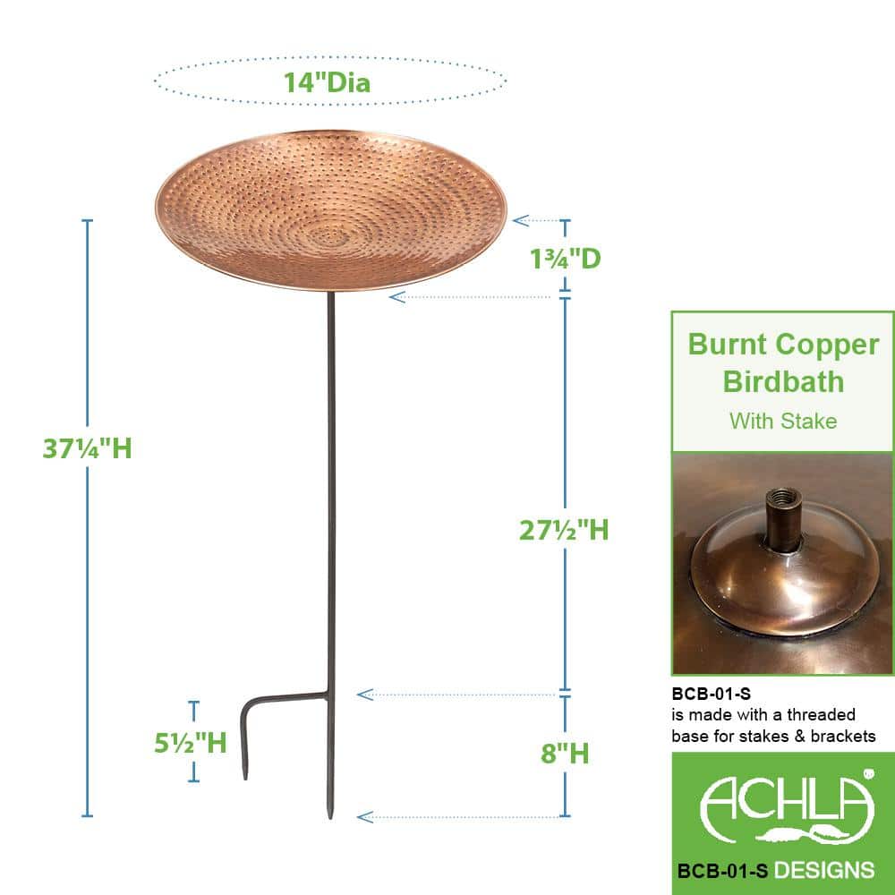 Burnt Copper 14" Birdbath with 36" Wrought Iron Stake