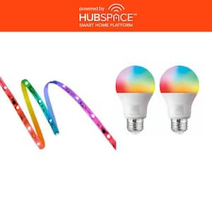 Smart Lighting Starter Kit including Color Changing LED Strip light and Smart Bulbs, Powered by Hubspace