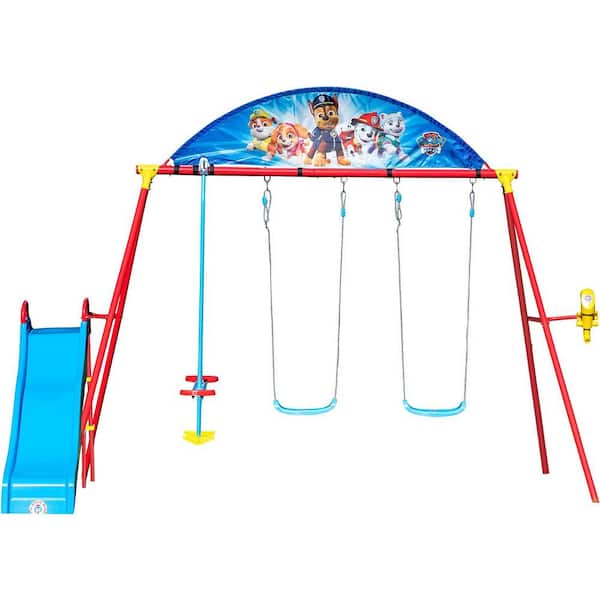 PAW Patrol Swing Sets for Backyard, Swingset, Heavy-Duty Metal Frame, Playset with Swings, Slide, Glider