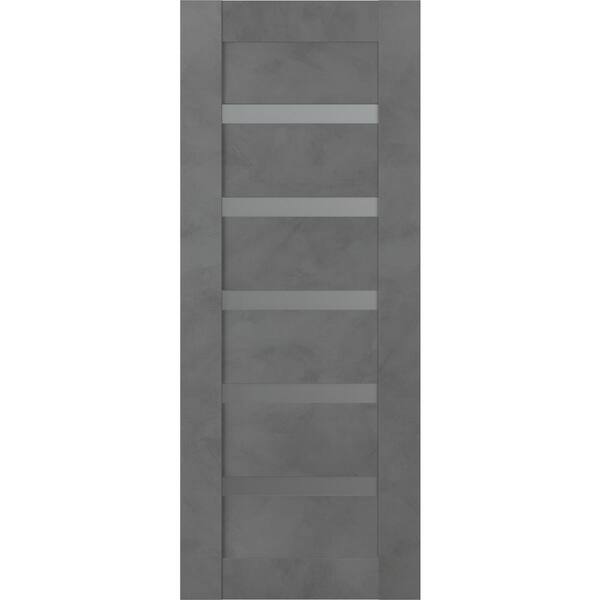 Belldinni Vona 18 in. x 80 in. No Bore Solid Core 5 Lite Frosted Glass Dark Urban Finished Wood Composite Interior Door Slab