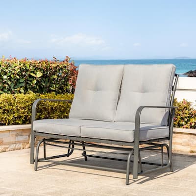 Metal Outdoor Patio Loveseat Glider Chair in Gray Cushion