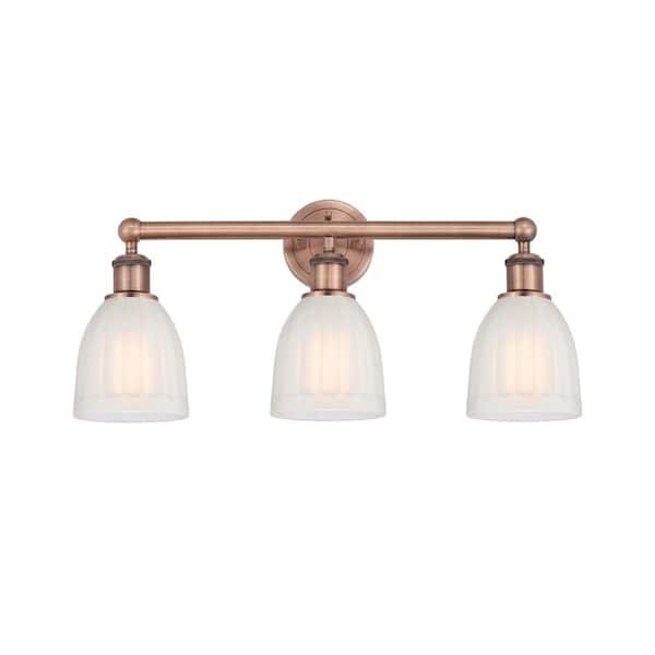 Brookfield 23.75 in. 3-Light Antique Copper Vanity Light with Glass Shade