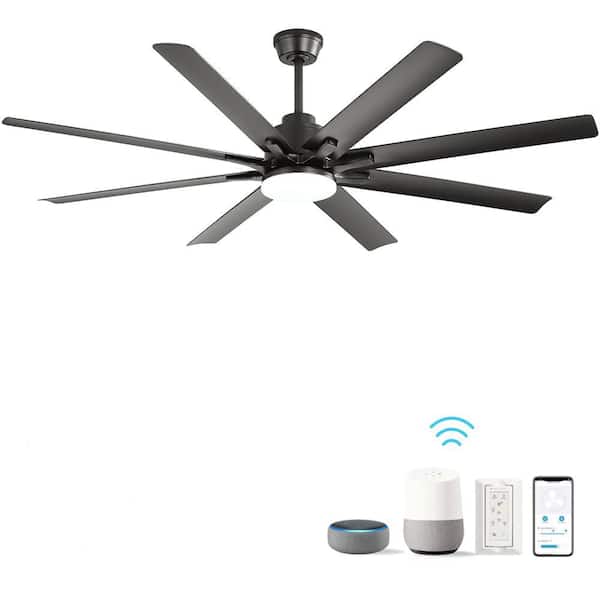 LINJO 66 in. Smart Indoor Black 8 Durable ABS Fan Blades Integrated LED Ceiling Fan with Voice/APP/Wall Switch/Remote Control