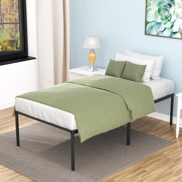 Nyla Black Metal Frame Twin Platform Bed with Steel Slats