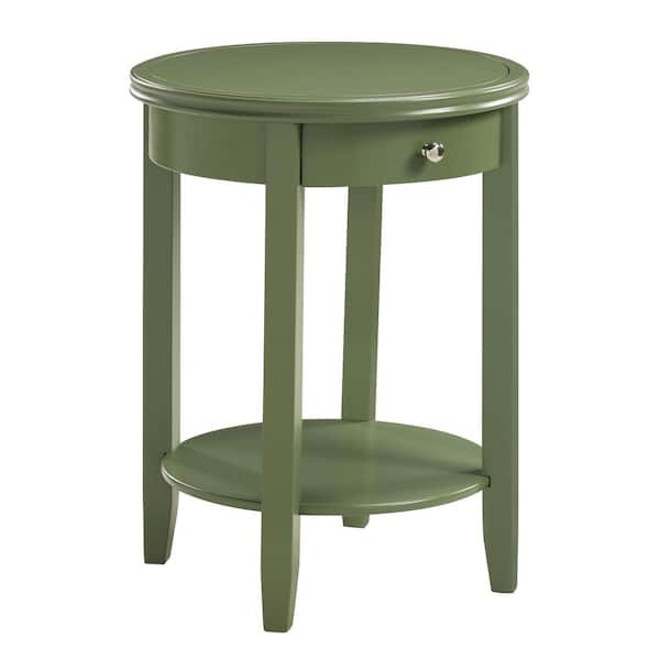 American Heritage Baldwin 18.25 in. Dark Green Sage Circle MDF Top End Table with 1-Drawer and Shelf