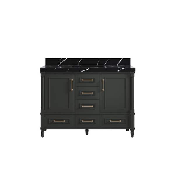 Willow Collections Hudson 48 in. Single Sink Freestanding Black Top Bath Vanity with Calacatta Black Quartz Top Unassembled
