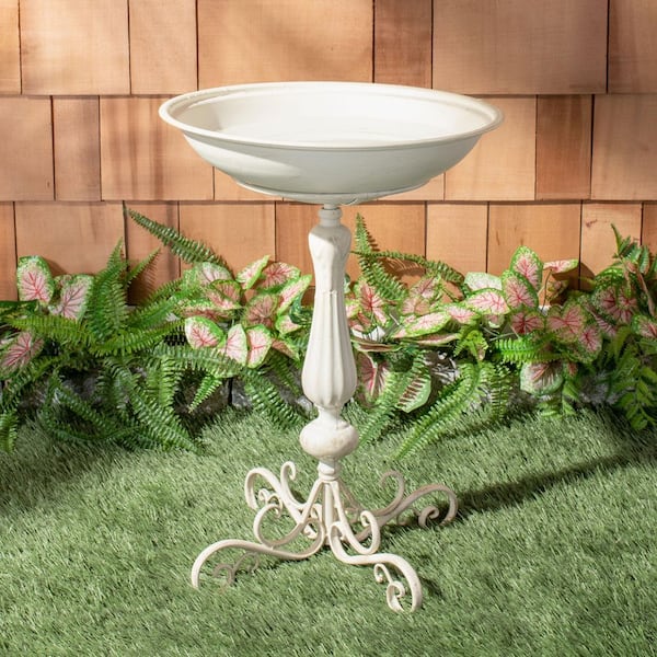 Orian Pearl White Iron Round Birdbath