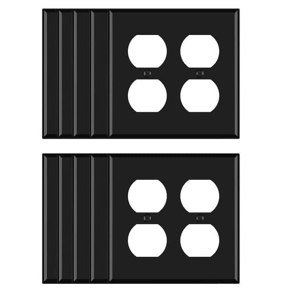 ELEGRP 2 Gang Midsize Duplex Outlet Wall Plate, Black (10-Pack)