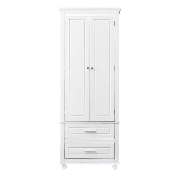 24 in. W x 16 in. D x 63 in. H White Linen Cabinet with 2 Drawers, Adjustable Shelf