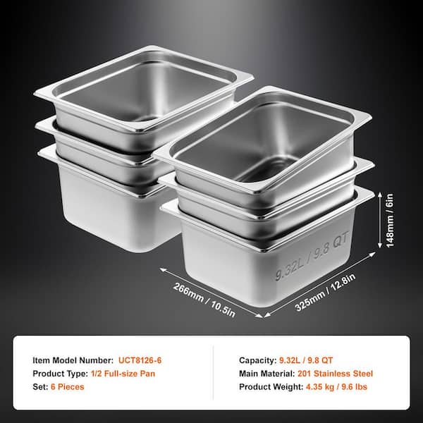 SKYSHALO 6-Pack Hotel Pans, 9.8 qt. Anti-Jam Steam Pan, 0.8 mm