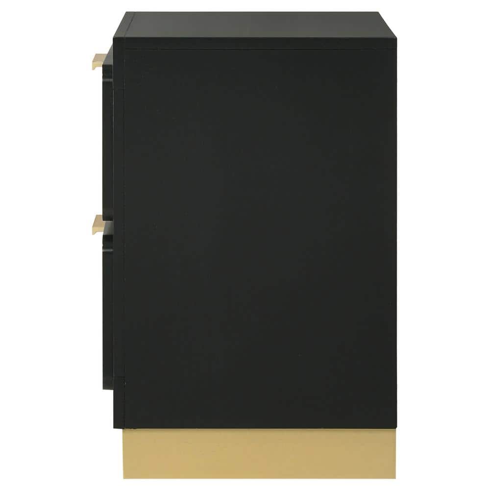 Black and Gold 2-Drawer Modern Nightstand
