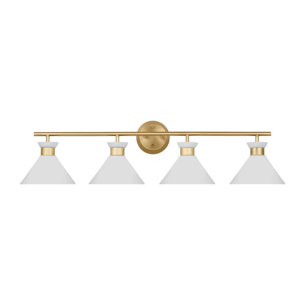 Satin Brass and Etched Glass 4-Light Vanity Fixture