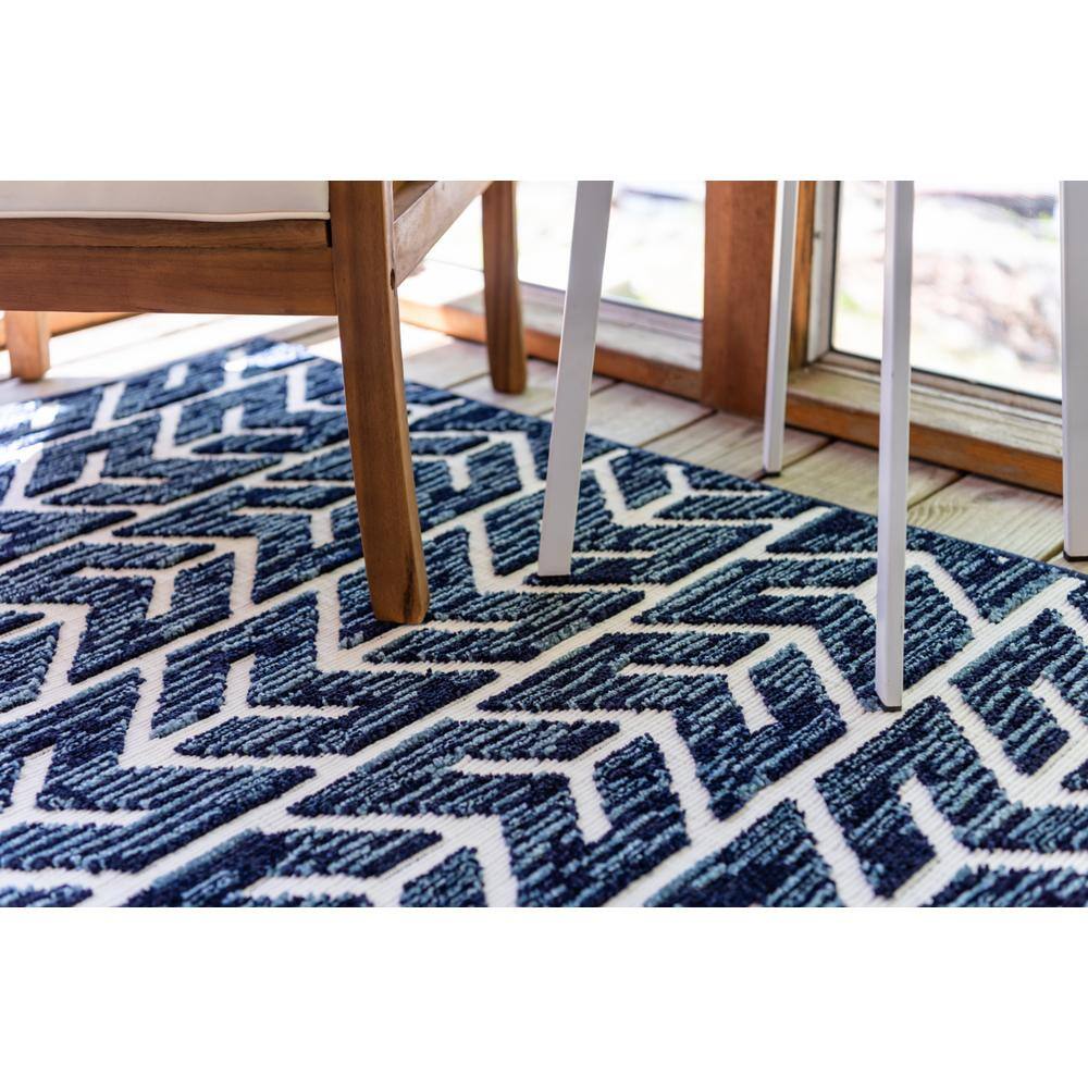 Navy Blue Rectangular Synthetic Easy-Care Outdoor Rug