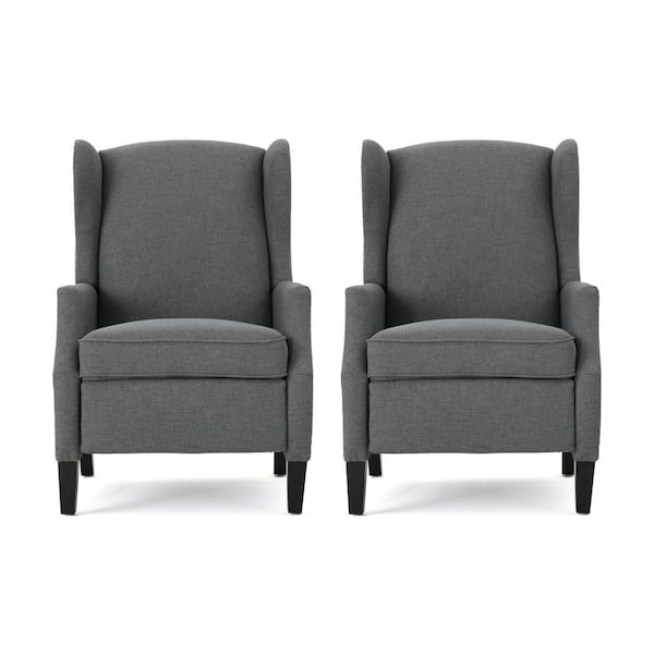 Noble House Wescott Charcoal Fabric Nailhead Trim Recliner (Set of 2)