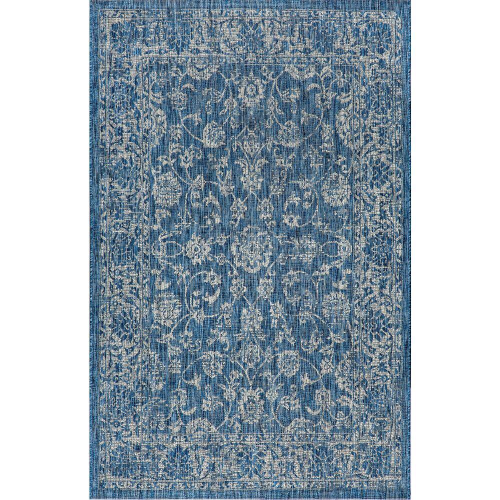 Navy and Gray Floral Synthetic 4' x 6' Reversible Area Rug