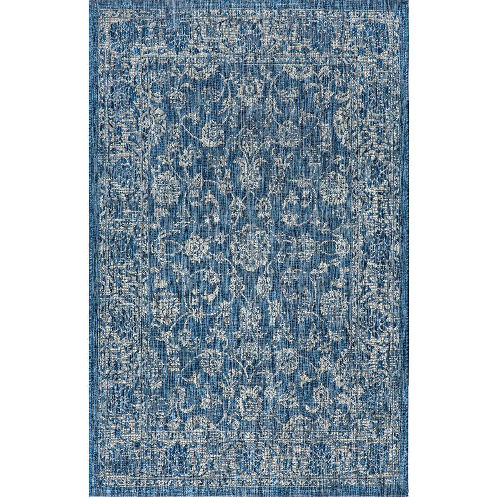 Navy and Gray Synthetic Flat Woven Rectangular Area Rug