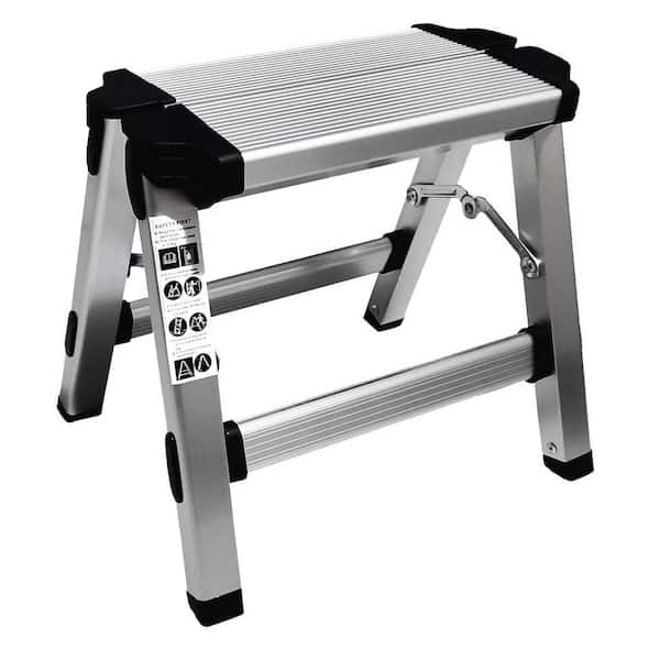 Folding Step Stool One Step Ladder 11.4 High Aluminum Anti-Skid Safety Lock 330 lb. Capacity for Kitchen Bathroom Garage